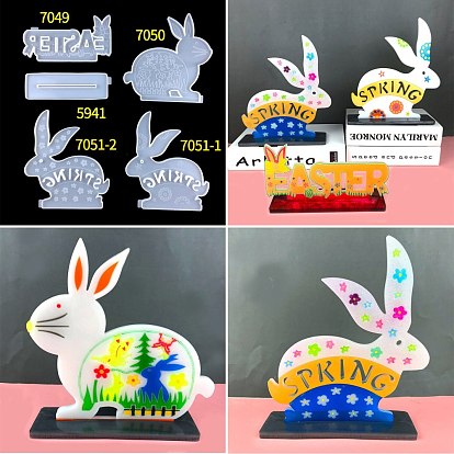 Easter Themed Silicone Display Decorations Molds, For DIY UV Resin & Epoxy Resin Craft Making, White, Rabbit/Word Easter Pattern