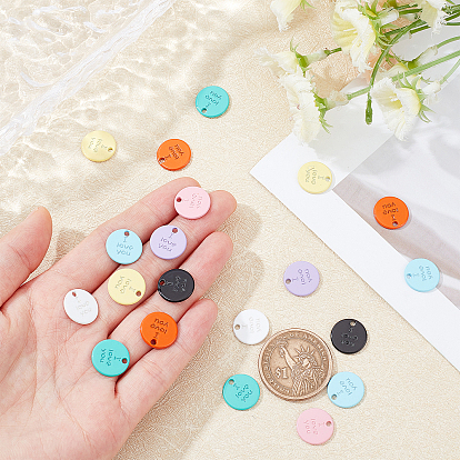 SUPERFINDINGS 48Pcs 8 Colors Spray Painted Alloy Charms, Cadmium Free & Lead Free, Flat Round with Phrase I Love You