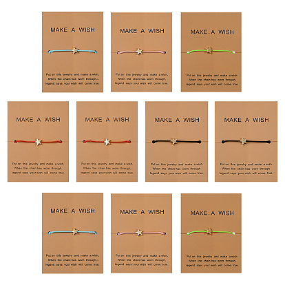 10шт. 5 цвета, регулируемые браслеты из вощеного шнура, браслеты из золотых бусин со звездами для женщин