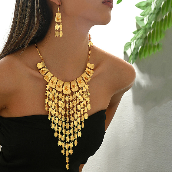 Элегантные комплекты из ожерелий и сережек в стиле Ближнего Востока с овальными кисточками из железа и цветов для женского банкета