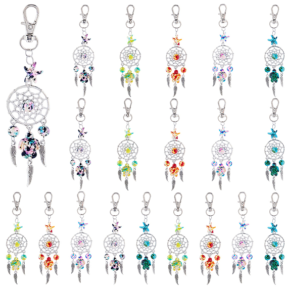20 piezas 5 colores turquesa sintética estrella de mar tortuga colgante decoración, Red/tela tejida de aleación con alas y cierres de pinza de langosta giratorios, adornos para bolsos