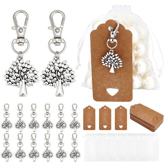 48шт. брелки из сплава, дерево, с поворотными карабинами из сплава и подарочными пакетами из бумажных карточек и органзы