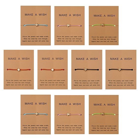 10шт. 5 цвета, регулируемые браслеты из вощеного шнура, браслеты из золотых бусин со звездами для женщин