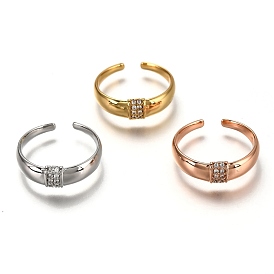 Brass Micro Pave Clear Cubic Zirconia Cuff Rings, Open Rings, Long-Lasting Plated