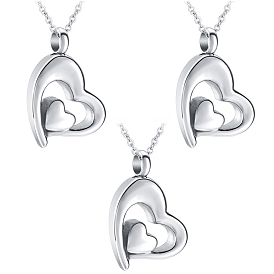 Stainless Steel Pendant Necklaces, Heart Urn Ashes Necklaces