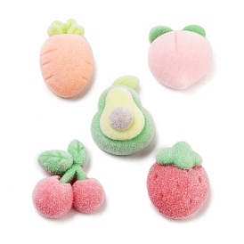 Flocking Opaque Resin Fruit Decoden Cabochons, Cherry & Strawberry & Peach, Mixed Shapes