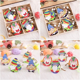 Wooden Hanging Ornaments, Wall Decorations, for Easter Party Home Decoration, Egg with Gnome