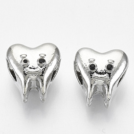 Alloy Enamel European Beads, Large Hole Beads, Tooth Shape, Platinum