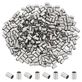 300pcs 201 perles à écraser en acier inoxydable, colonne
