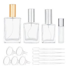 BENECREAT Square Glass Perfume Spray Bottles and 10ml Frosted Essential Oil Roller Bottle Kit with Hoppers and Droppers for DIY Fragrance Atomizer Home Travel