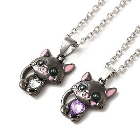 Alloy Rhinestone Cat Pendant Necklace, Alloy Jewelry for Women
