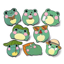 Cartoon Frog with Hat/Glasses/Pillow Enamel Pin, Electrophoresis Black Alloy Brooch for Clothes Backpack