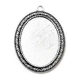 Тибетском стиле настройки сплав цинка кулон кабошон, без кадмия и без свинца, плоский овал лоток: 40x30 мм, 54.5x40x2 мм, отверстие : 3 мм