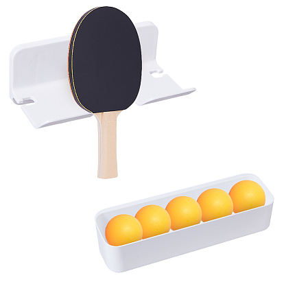 1Pc Plastic Table Tennis Storage Box, with 1Pc Plastic Wall-mounted Table Tennis Racket Storage Rack, Rectangle