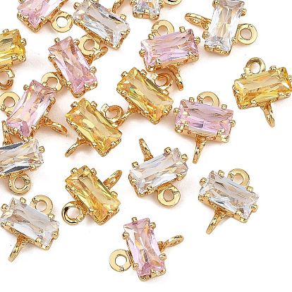 SHEGRACE Brass Pave Cubic Zirconia Rectangle Connector Charms, Cadmium Free & Nickel Free & Lead Free, Long-Lasting Plated