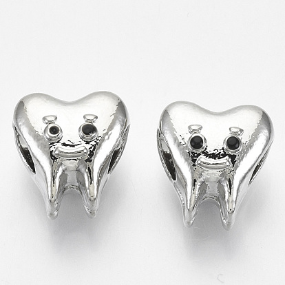 Alloy Enamel European Beads, Large Hole Beads, Tooth Shape, Platinum