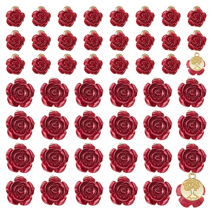 48 шт. 2 стили подвески из непрозрачной смолы с розами, подвески-цветы с фурнитурой из позолоченного сплава