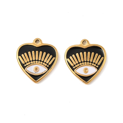 304 нержавеющей стальной эмали подвески, сердце с очаровательными глазами, реальный 18 k позолоченный, вакуумное покрытие pvd