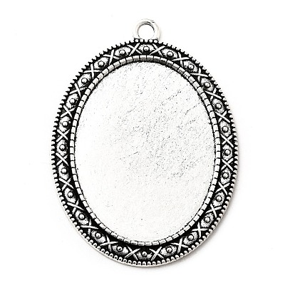 Тибетском стиле настройки сплав цинка кулон кабошон, без кадмия и без свинца, плоский овал лоток: 40x30 мм, 54.5x40x2 мм, отверстие : 3 мм