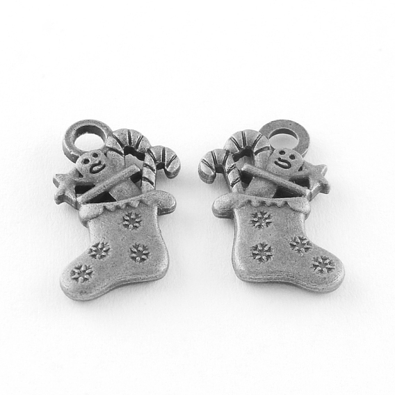 Подвеска носка рождества тибетского сплава, без кадмия и без свинца, 18x11x2.5 мм, Отверстие : 2.5 мм , около 690 шт / 1000 г