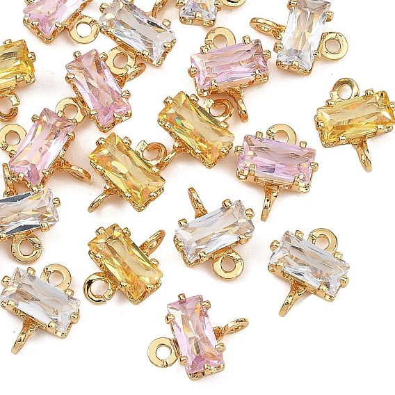 SHEGRACE Brass Pave Cubic Zirconia Rectangle Connector Charms, Cadmium Free & Nickel Free & Lead Free, Long-Lasting Plated