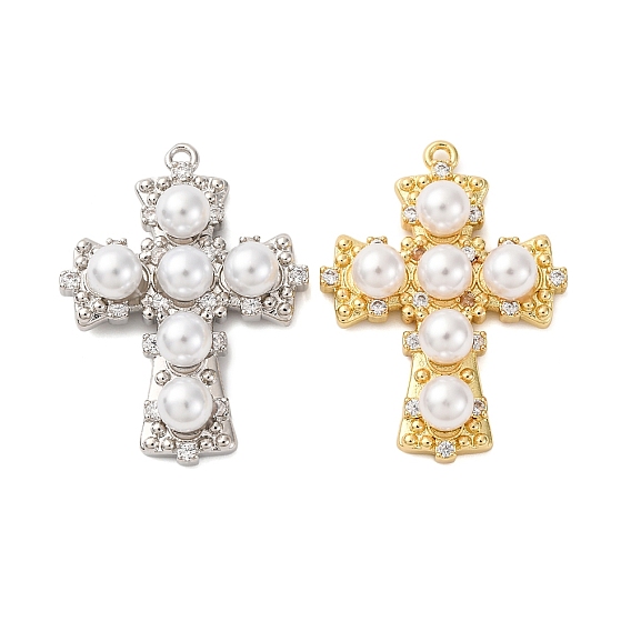 Латунные микро проложить кубического циркония подвески, с искусственным жемчугом, крест прелести, стойки покрытие, долговечный, без кадмия и без свинца