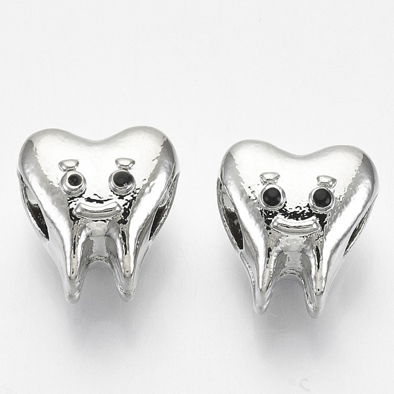 Alloy Enamel European Beads, Large Hole Beads, Tooth Shape, Platinum