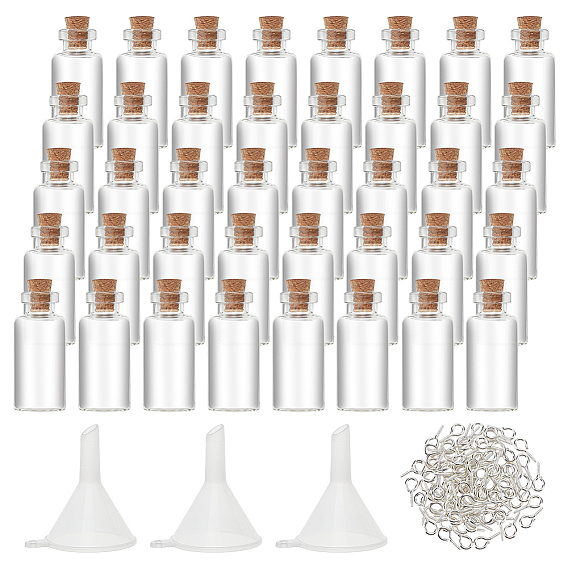 100Pcs Glass Bottle Bead Containers, Wishing Bottle, with Cork Stopper, Column, with 100Pcs Peg Bails & 10Pcs Funnel