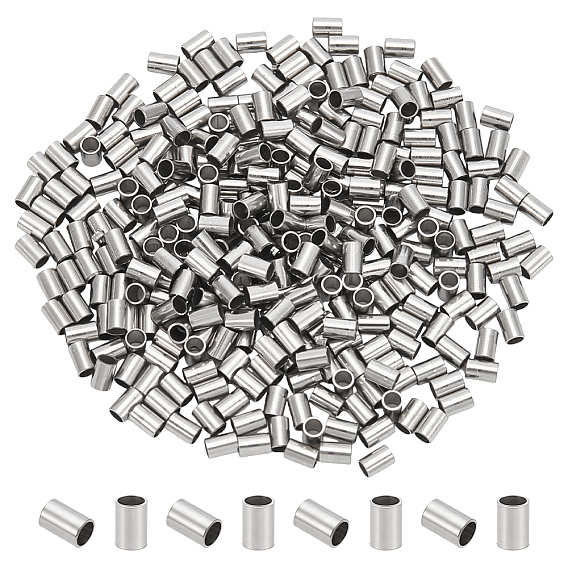 300pcs 201 perles à écraser en acier inoxydable, colonne