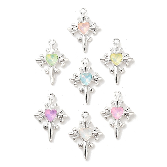 Подвески из сплава со стразами, без свинца и без кадмия, крестик, серебряные
