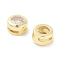 Brass with Single Cubic Zirconia Slide Charms, Flat Round