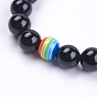 Natural Howlite & Black Agate Beaded Stretch Bracelets, with Resin Beads