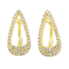 Brass Micro Pave Clear Cubic Zirconia Cuff Earrings for Women, Teardrop