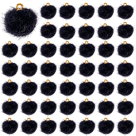 100Pcs Handmade Faux Mink Fur Covered Pendants, with Alloy Findings, Round, Golden