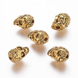Alloy Beads, Skull, for Halloween Jewelry Making, 9.5x7.5x8mm, Hole: 1.5mm