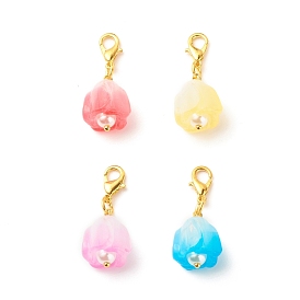 Adornos colgantes de flores acrílicas, encantos de broche de langosta, dijes con clip, con estambre de plástico de imitación de perla, para llavero, bolso, adorno de mochila