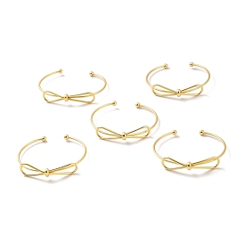 Rack Plating Brass Bowknot Open Cuff Bangle, Wire Wrap Torque Bangle for Women, Cadmium Free & Lead Free & Nickle Free