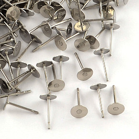 316 Surgical Stainless Steel Flat Round Blank Peg Stud Earring Settings