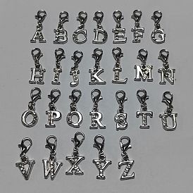 26Stück Legierung Strass Anhänger Dekoration, Buchstabe a ~ z, mit Alu-Karabiner Schnallen