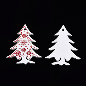 Christmas Spray Painted Wood Big Pendants, with Single-Sided Printed, Christmas Tree Charm with Snowflake Pattern