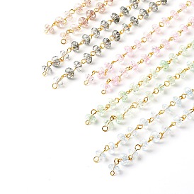 Handmade Beaded Chain, with Crackle Glass Beads & Brass Eye Pins