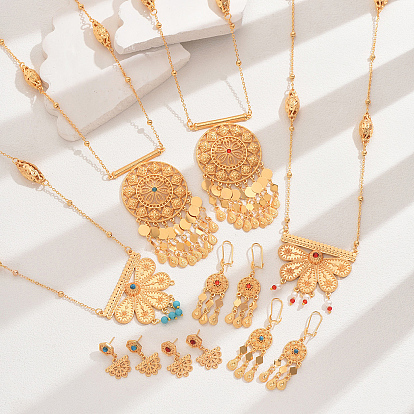 Элегантный французский стиль модный комплект из латунных серег и ожерелий для женщин