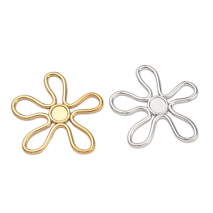 304 Stainless Steel Cabochon Connector Settings, Flower, Linking Rings, Ion Plating(IP)