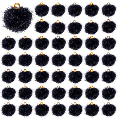 100Pcs Handmade Faux Mink Fur Covered Pendants, with Alloy Findings, Round, Golden