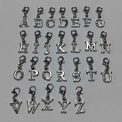 26Stück Legierung Strass Anhänger Dekoration, Buchstabe a ~ z, mit Alu-Karabiner Schnallen