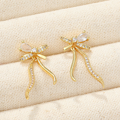 Micro cuivres ouvrent zircone cubique boucles d'oreille, bowknot