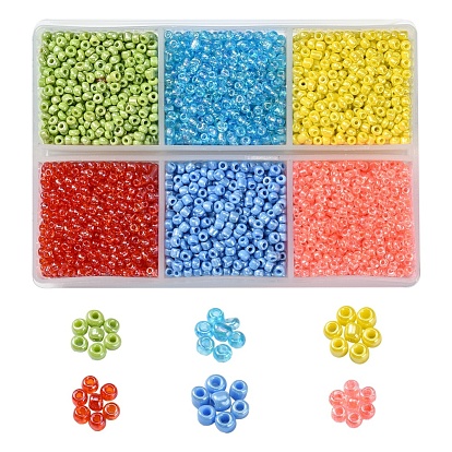 4302Pcs 6 Style 12/0 Round Glass Seed Beads, Opaque & Transparent Colours Luster