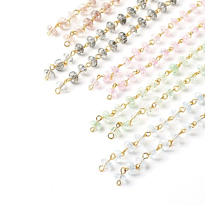 Handmade Beaded Chain, with Crackle Glass Beads & Brass Eye Pins