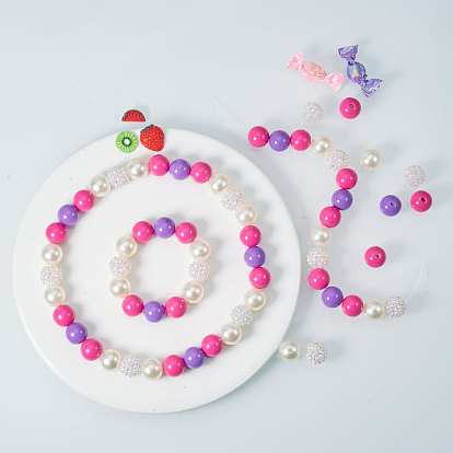 SUNNYCLUE DIY Children's Necklace Making, with AB-Color Resin Rhinestone Bead, Acrylic Bead and Crystal Thread