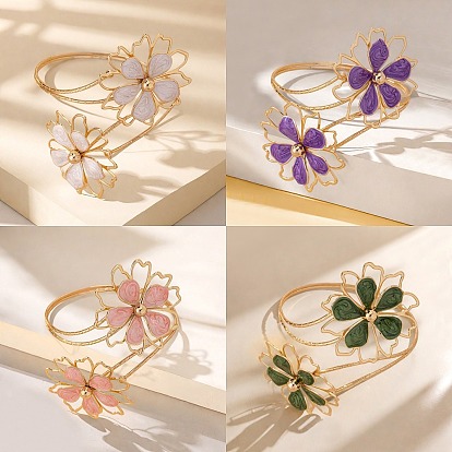 Браслеты-манжеты из сплава с цветочным рисунком и эмалью, браслет для женщин, золотые